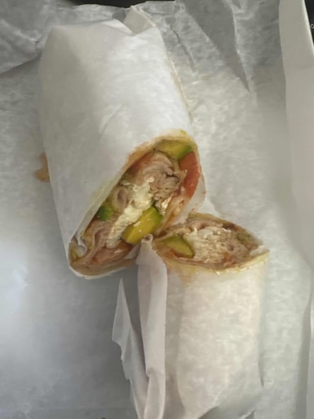 4. Three Egg Whites Wrap with Honey Turkey and Sliced Avocado.