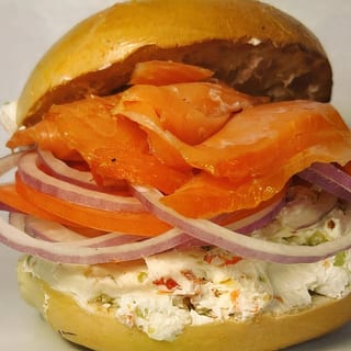 Sliced Nova Lox with Cream Cheese on a Bagel